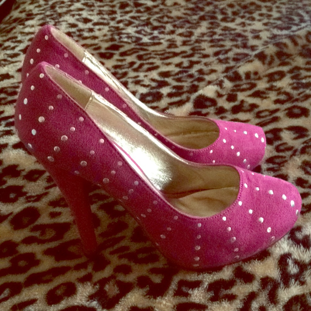 Pink Suede Studded High Heels
